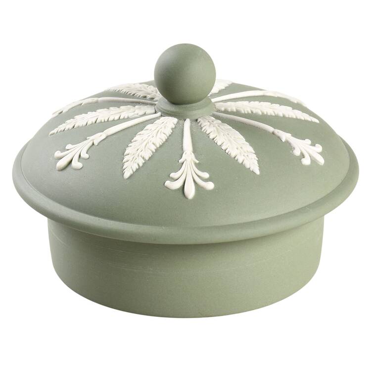 Cream Color on Celadon Jasperware Lid for Coffee Pot