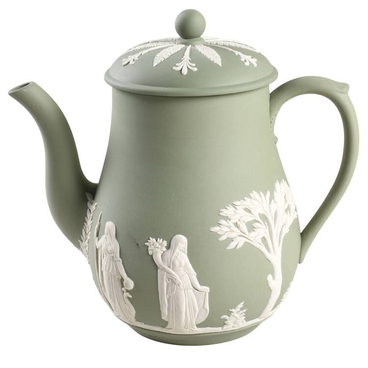 Cream Color on Celadon Jasperware Coffee Pot & Lid