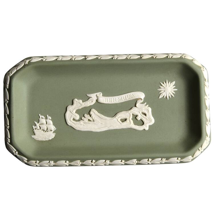 Cream Color on Celadon Jasperware 6" Oblong Tray