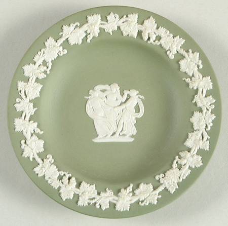 Cream Color on Celadon Jasperware 4" Round Tray