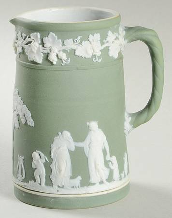 Cream Color on Celadon Jasperware Small Trojan Jug