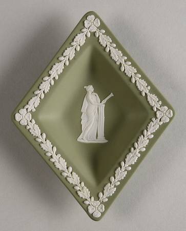Cream Color on Celadon Jasperware 5" Small Diamond Shape Ashtray