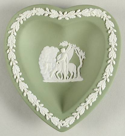 Cream Color on Celadon Jasperware Small Heart Shape Ashtray