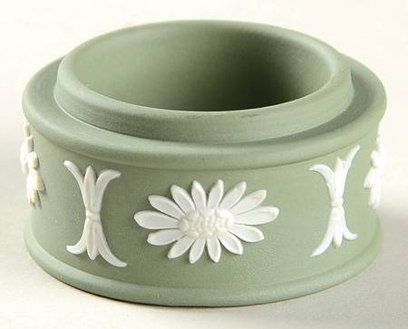 Cream Color on Celadon Jasperware Miniature Round Box No Lid