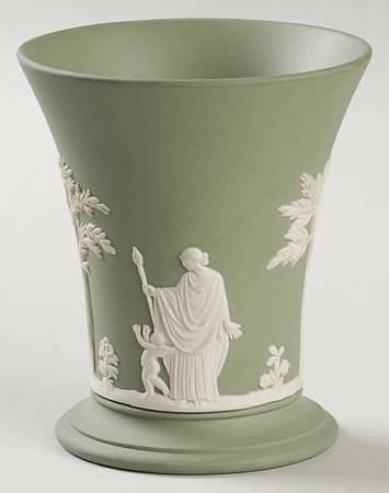 Cream Color on Celadon Jasperware Posey Pot