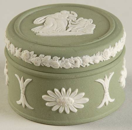 Cream Color on Celadon Jasperware Round Miniature Box
