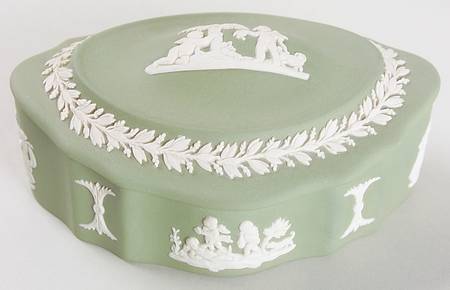 Cream Color on Celadon Jasperware Silver/Candy Box & Lid