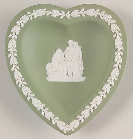 Cream Color on Celadon Jasperware Small Heart Shape Ashtray