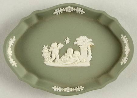 Cream Color on Celadon Jasperware Silver Tray