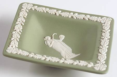 Cream Color on Celadon Jasperware 5" Small Diamond Shape Ashtray