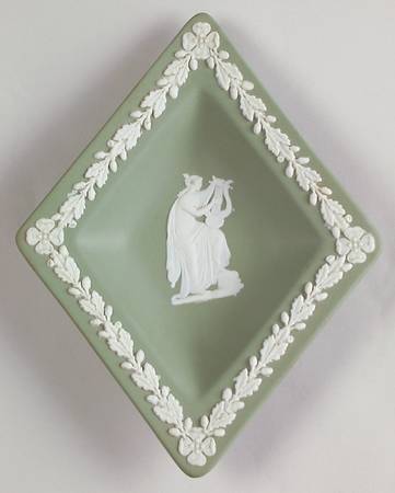 Cream Color on Celadon Jasperware 5" Small Diamond Shape Ashtray