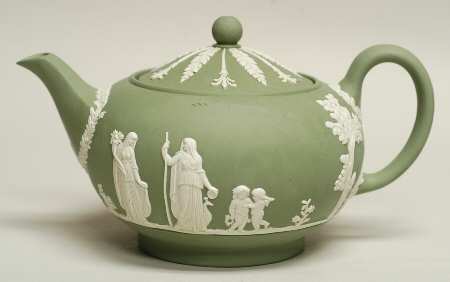 Cream Color on Celadon Jasperware Teapot & Lid