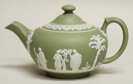 Cream Color on Celadon Jasperware Individual Teapot & Lid