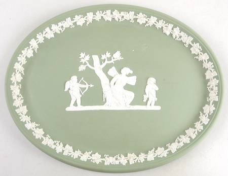 Cream Color on Celadon Jasperware Oblong Templeton Tray