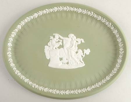 Cream Color on Celadon Jasperware 10" Oval Tray