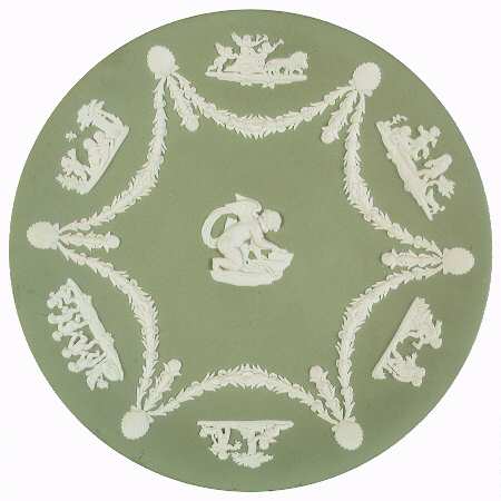 Cream Color on Celadon Jasperware Cupid Serving Plate
