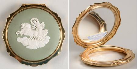 Cream Color on Celadon Jasperware Compact with Mirror