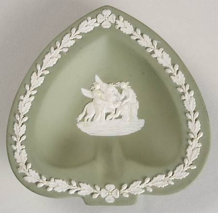 Cream Color on Celadon Jasperware Small Spade Shape Ashtray