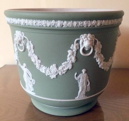 Cream Color on Celadon Jasperware 7" Jardiniere