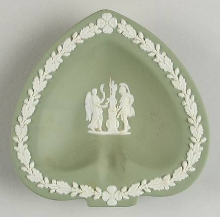 Cream Color on Celadon Jasperware Small Spade Shape Ashtray