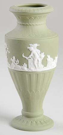 Cream Color on Celadon Jasperware Fluted Vase