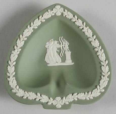 Cream Color on Celadon Jasperware Small Spade Shape Ashtray