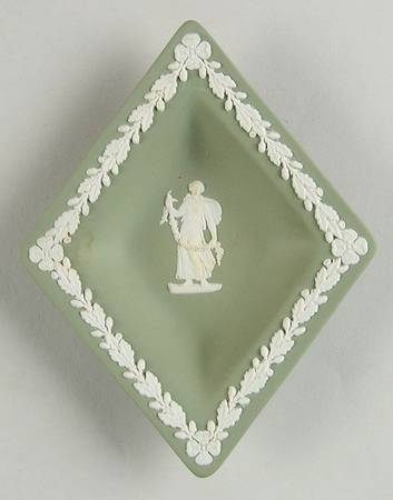 Cream Color on Celadon Jasperware Small Diamond Shape Ashtray