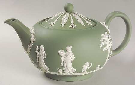 Cream Color on Celadon Jasperware Teapot & Lid