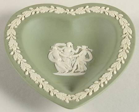 Cream Color on Celadon Jasperware Small Heart Shape Ashtray