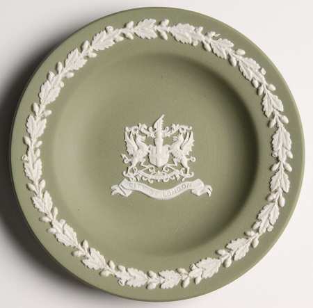 Cream Color on Celadon Jasperware Round Landmark Tray