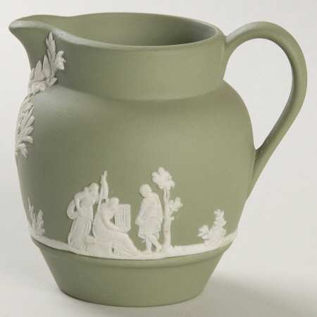 Cream Color on Celadon Jasperware Mini Creamer