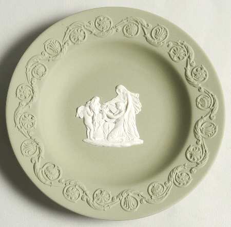 Cream Color on Celadon Jasperware 4" Round Tray
