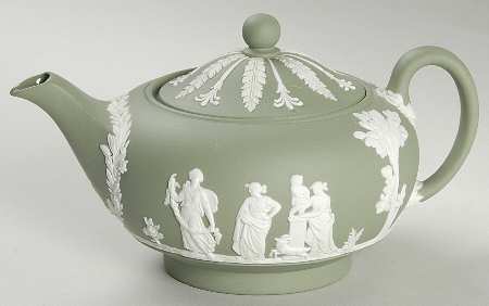 Cream Color on Celadon Jasperware Individual Teapot & Lid