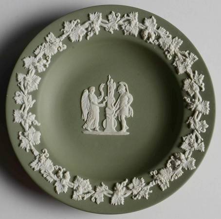 Cream Color on Celadon Jasperware 4" Round Tray