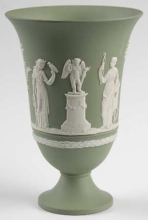 Cream Color on Celadon Jasperware Arcadian Vase