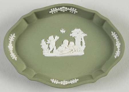 Cream Color on Celadon Jasperware Silver Tray