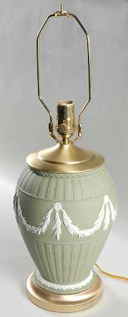 Cream Color on Celadon Jasperware Electric Lamp No Shade