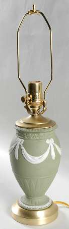Cream Color on Celadon Jasperware Small Electric Lamp No Shade