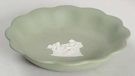 Cream Color on Celadon Jasperware Round Scalloped Compotier