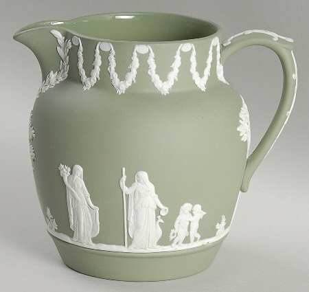 Cream Color on Celadon Jasperware 16 Oz Dutch Sacrifice Jug