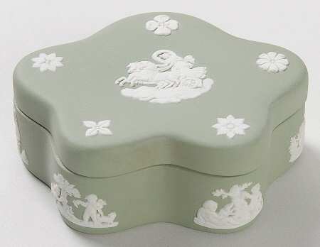 Cream Color on Celadon Jasperware Pentefoil Box & Lid