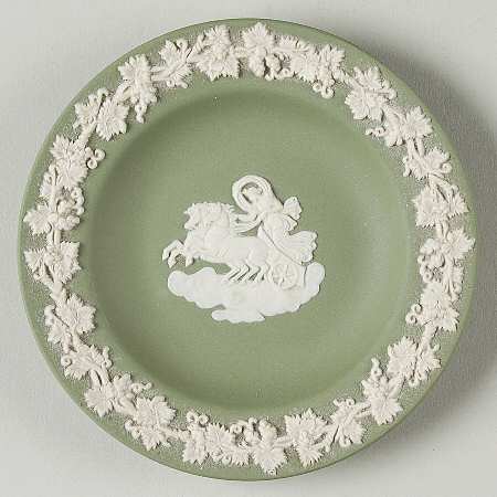 Cream Color on Celadon Jasperware 4" Round Tray