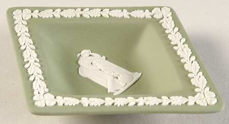 Cream Color on Celadon Jasperware 5" Small Diamond Shape Ashtray