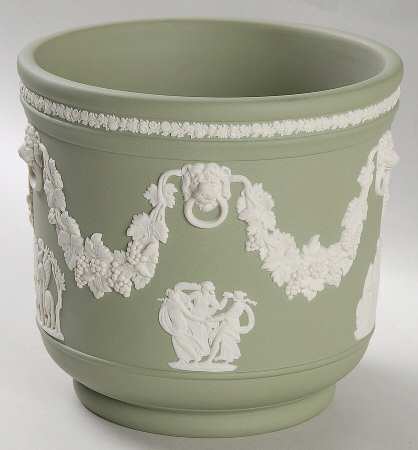 Cream Color on Celadon Jasperware #317 5" Jardiniere