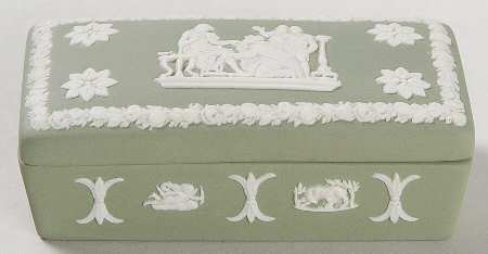 Cream Color on Celadon Jasperware 3" Rectangular Box & Lid