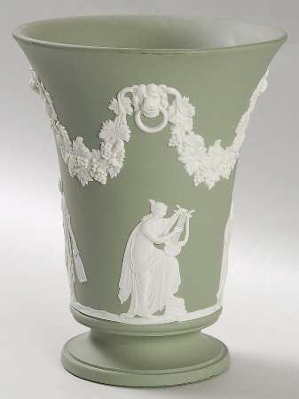 Cream Color on Celadon Jasperware Bacchus Vase