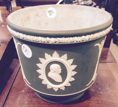 Cream Color on Celadon Jasperware 7" Jardiniere
