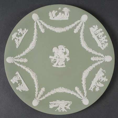 Cream Color on Celadon Jasperware Cupid Serving Plate