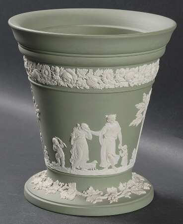 Cream Color on Celadon Jasperware 6" Vase