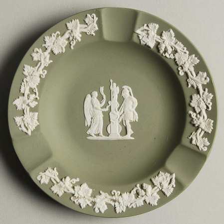 Cream Color on Celadon Jasperware 3 Slot Round Ashtray